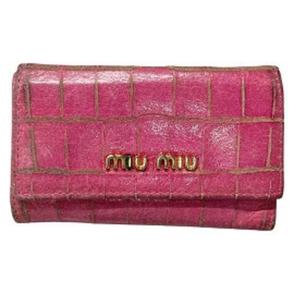 Miu Miu Key Case Wallet Hooks Pink Leather